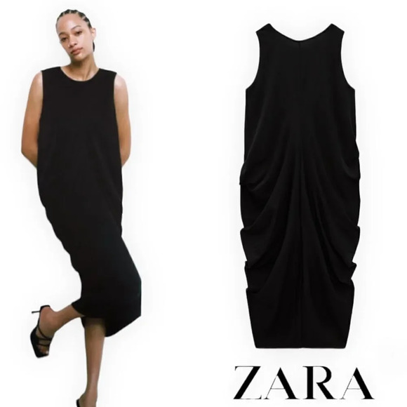ZARA | Black | BACK NECKLINE DETAIL DRAPED DRESS - Picture 1 of 6